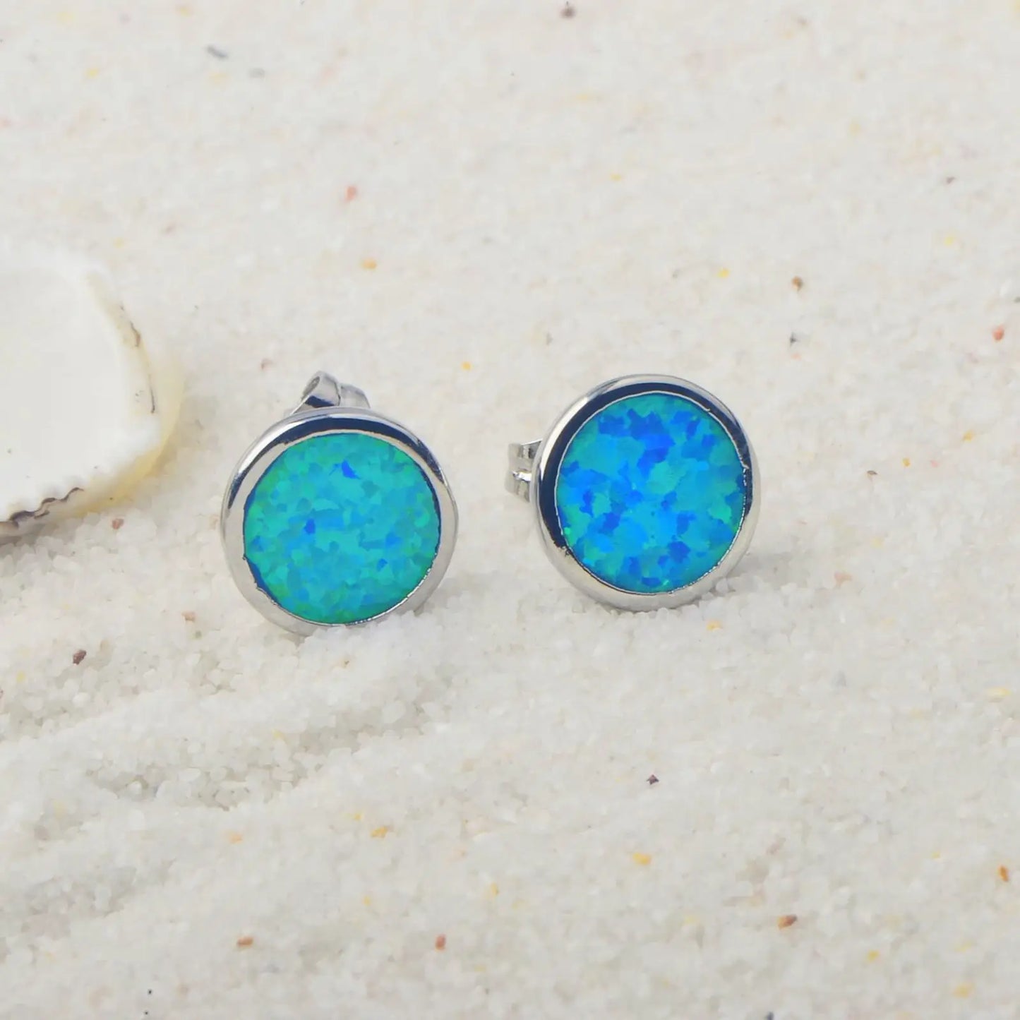 TikTok Trending Brass Blue Opal Pendant Earrings-Dainty Ball Design Perfect Gift for Fashion Girls