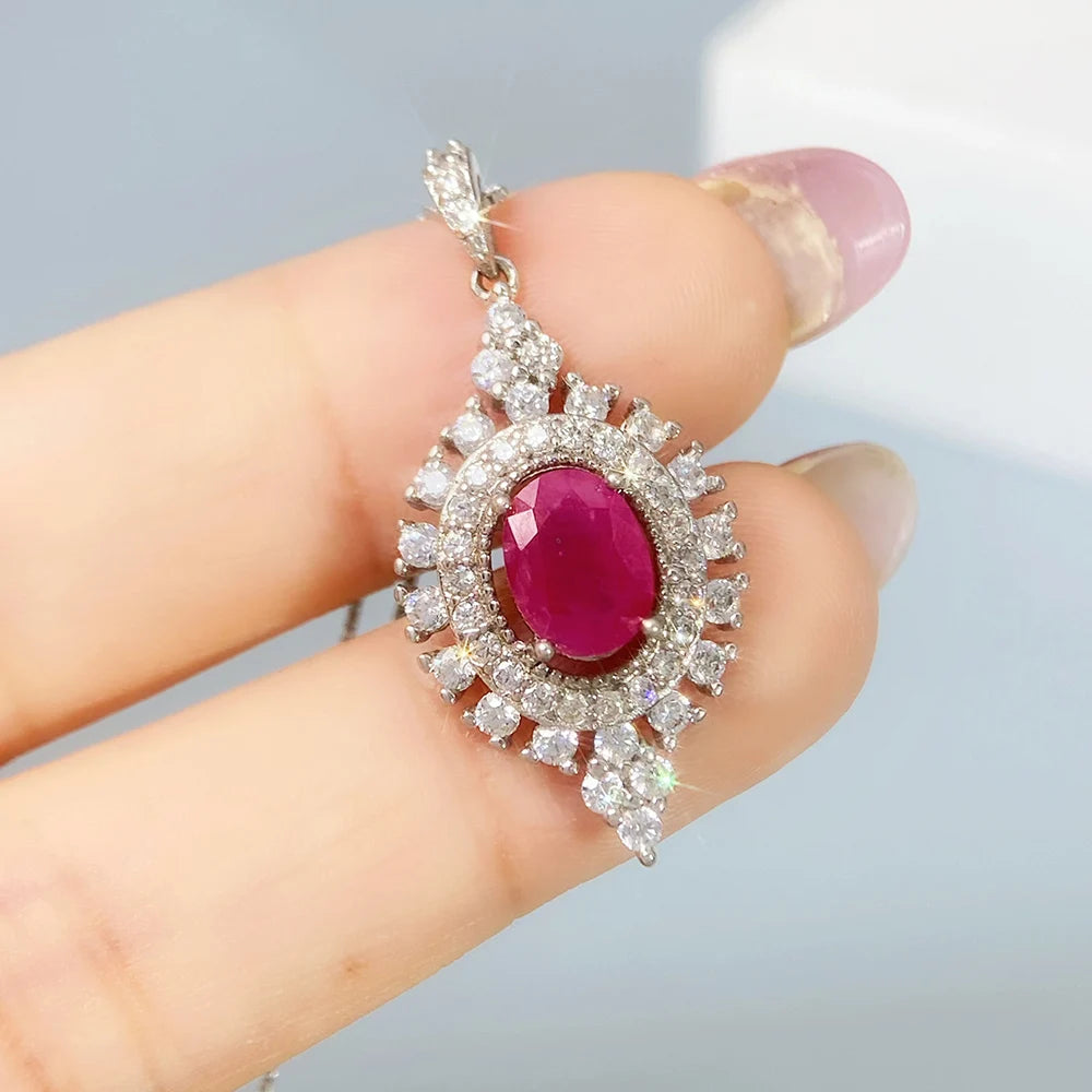 Gioiellieri 925 Silver Ruby Pendant with Natural Red Gemstone for Women July Birthstone Fine Jewelry Wedding Engagement Fashion Jewelry Gift