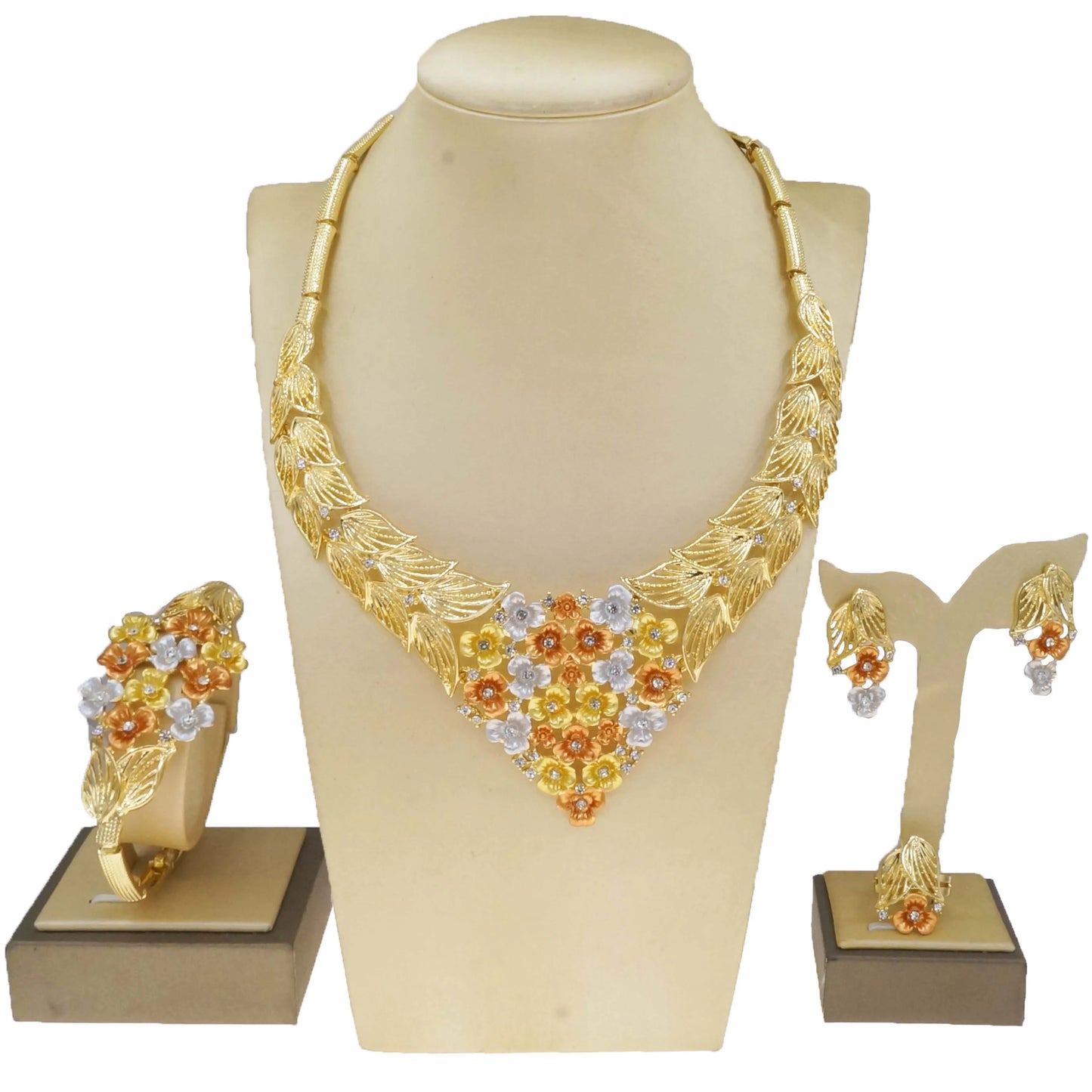 Zhuerrui Wholesale Luxury Gold Jewelry Sets Multi Color Flowers Bead Necklace Jewelry Set Latest Woman Birthday Party HA23266
