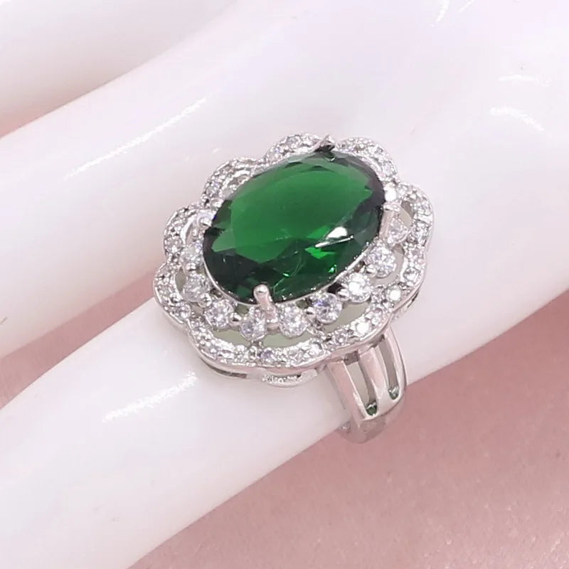 XOTICA Luxury Custom Jewelry Sets for Women Silver Necklace Earrings Ring Bracelet with Green Semi-Precious Stones Wedding Gift