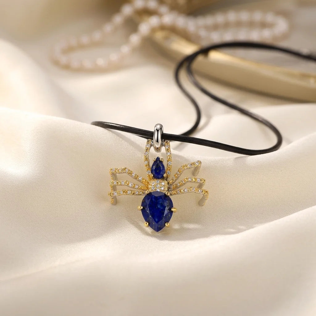 PERFECT Guangdong 18K Gold Plated Rhodium Plated Women's Classic Spider Shape Lapis Stone 925 Sterling Silver Pendant RCS