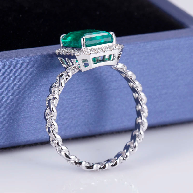 Gemfiori Messi Jewelry MS-560 18k Gold DEF Moissanite Create Emerald Ring