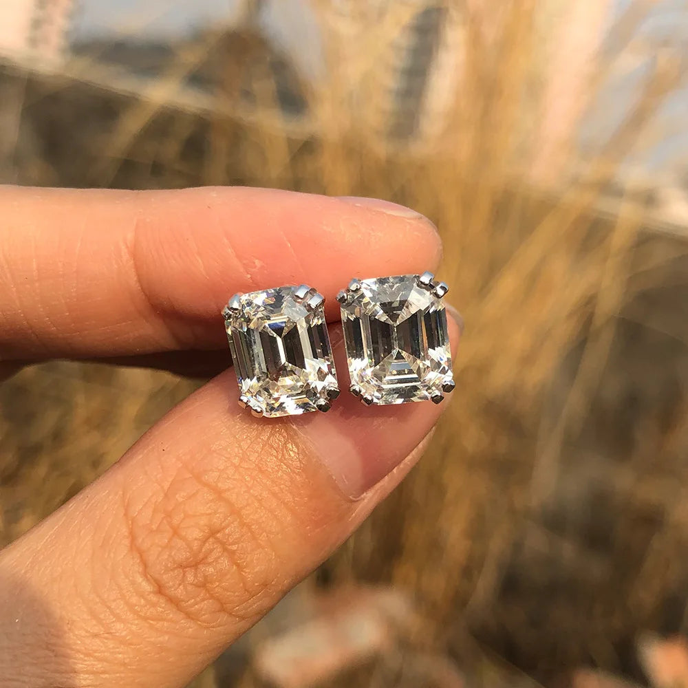 MUSHAN Jewelry Factory 4ct Ass Cut Rectangular Pagoda 8*10 High Carbon Diamond 925 Silver White G Color Stud Earrings for Women