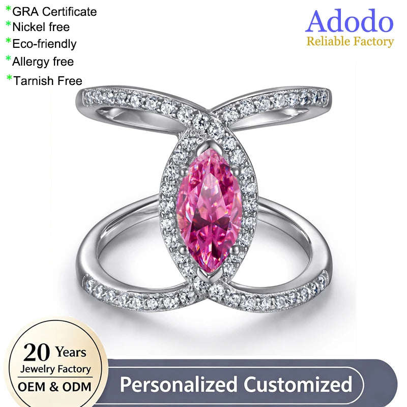 ArtistA Factory 925 Sterling Silver Women's Cuff Rings Marquise Cut 1CT VVS GRA Colored Moissanite Jewelry with Certificate