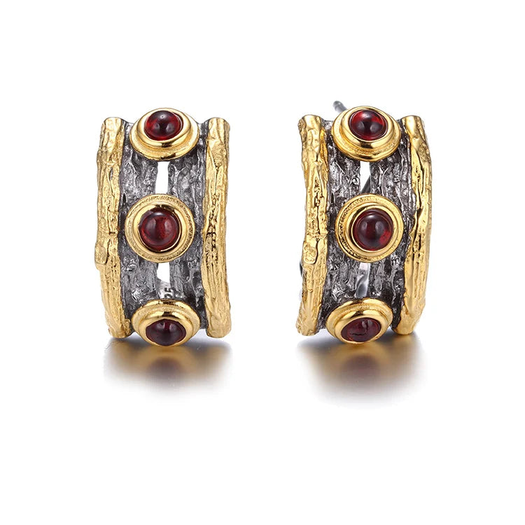 Saudi Fashion Design Garnet 925 Sterling Silver Women Hoop Earrings