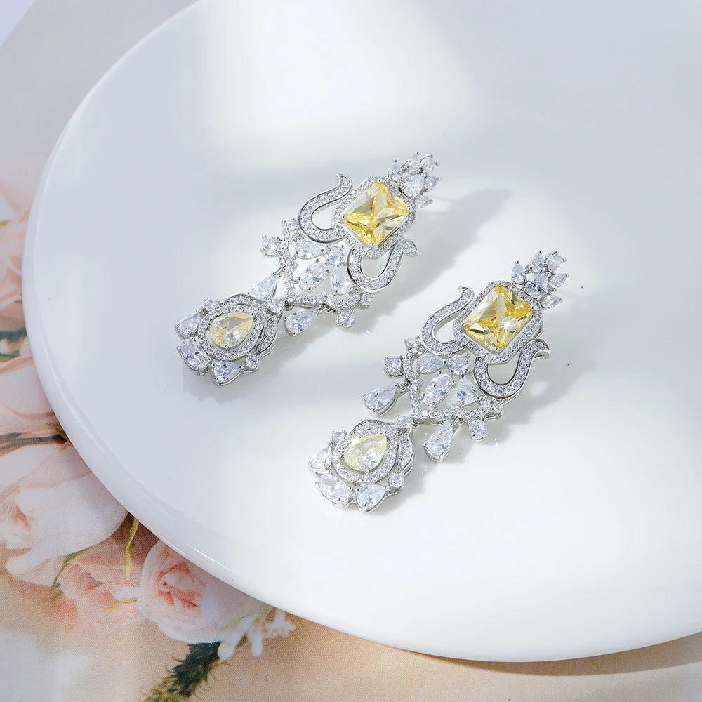 018269 Luxury Color Bridal Choker Necklace with Earrings for Women Cubic Zircon Wedding Jewelry Sets Brides Accessories Indian