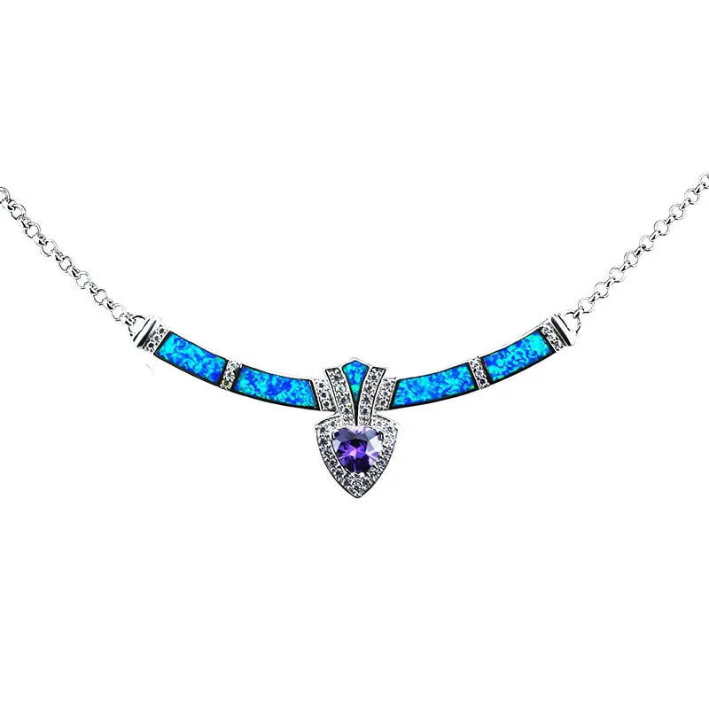 Aobao Silver Plated Copper Alloy Minimalist Geometric Opal Sweater Chain Necklace