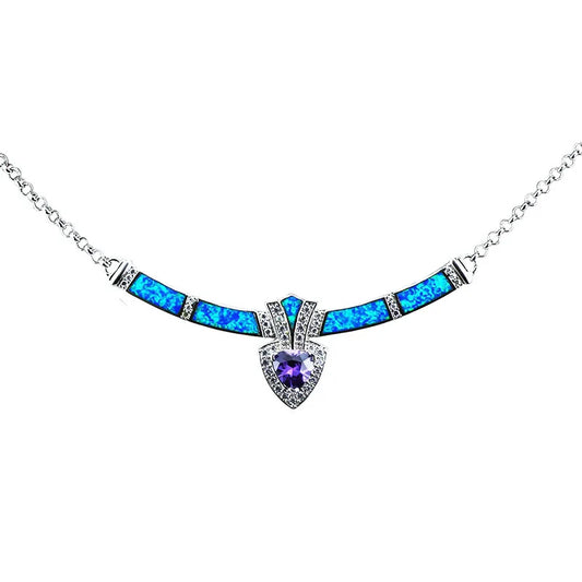 Aobao Silver Plated Copper Alloy Minimalist Geometric Opal Sweater Chain Necklace