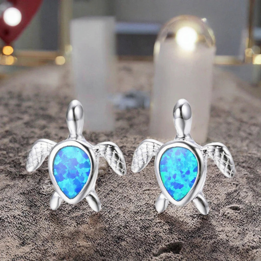Tiktok Ins Viral Sea Turtle Stud Earrings | Blue Opal Ocean Animal Jewelry Wholesale