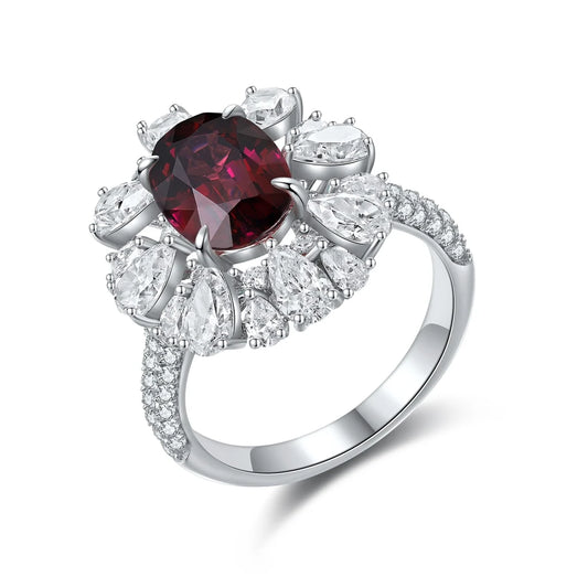 Gemfiori Stunning Natural Garnet Rings for Women 925 Sterling Silver Rings of the Day Handmade Jewelry Wedding Engagement Rings
