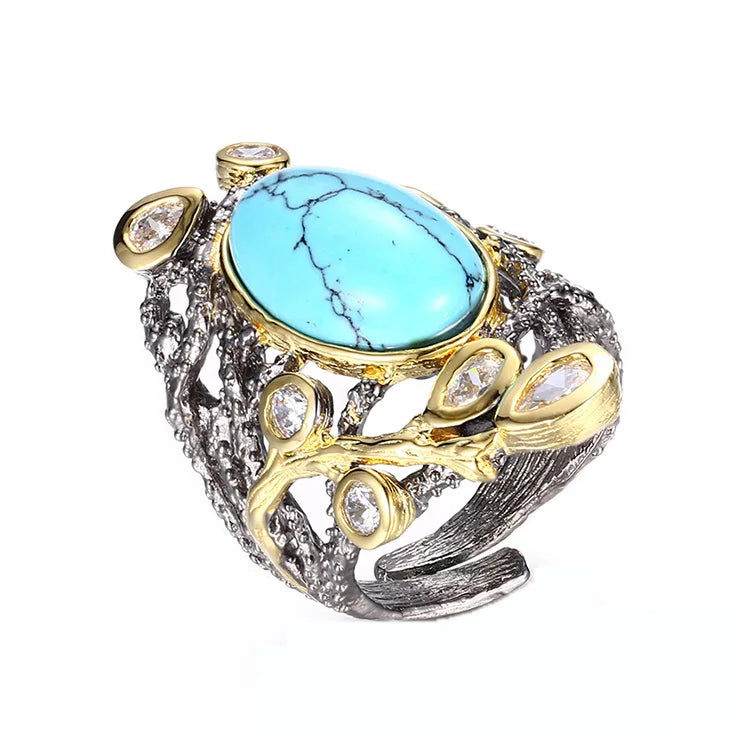 Custom Handmade Synthetic Turquoise 925 Sterling Silver Jewelry Ring