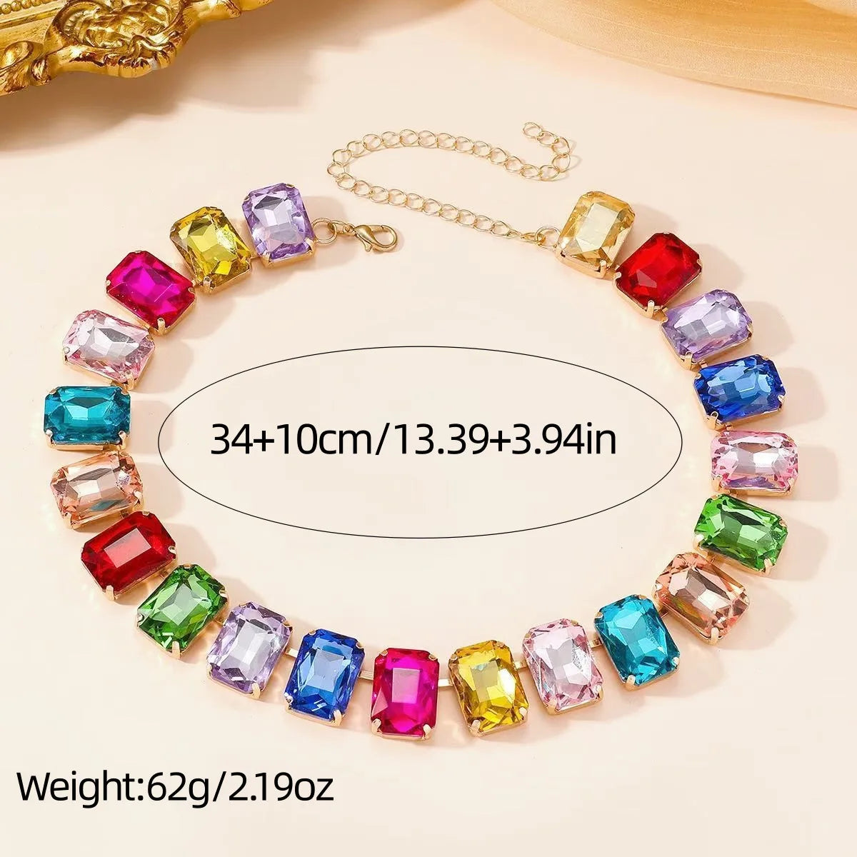 S&S Brass Multi-Colour Crystal Collar Necklace | Evening Statement Jewellery