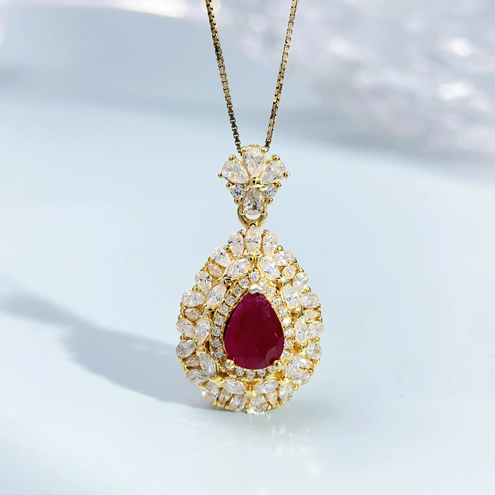 Gioiellieri Ruby Pendant for Necklace with Natural Red Gemstone 925 Sterling Silver July Birthstone Fine Jewelry Luxury Engagement Wedding