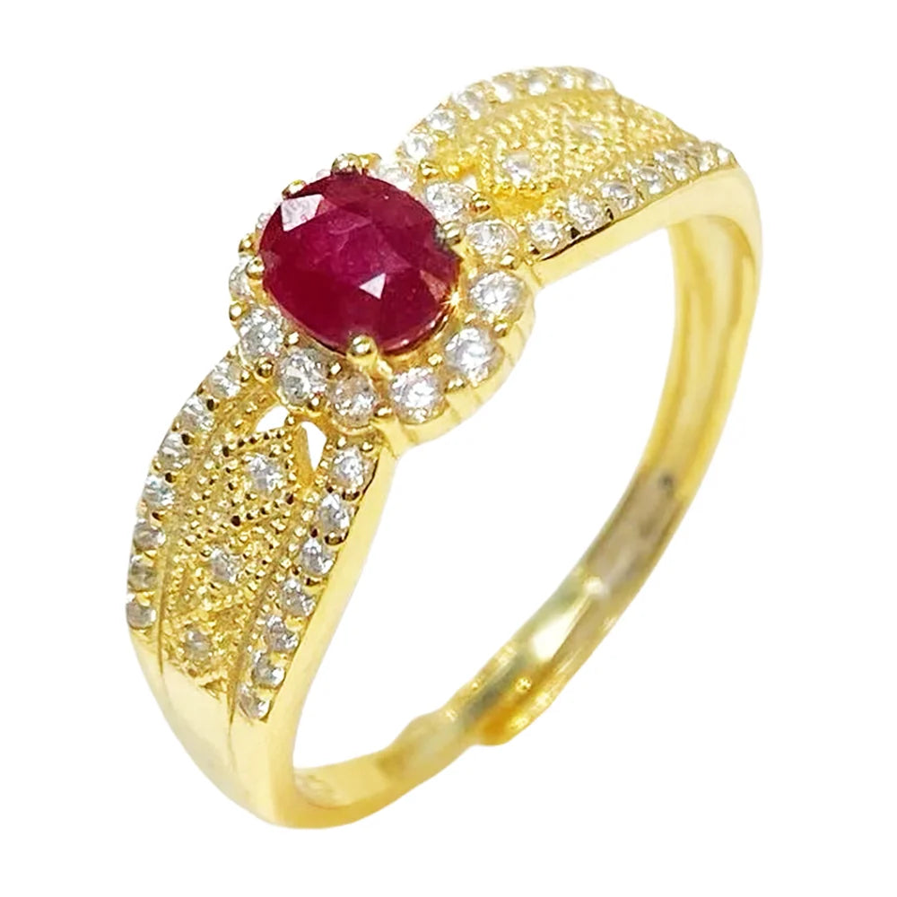 Gioiellieri Charming Traditionally Heated Earth Mined Gemstone Oval Cut 925 Stamped Sterling Silver Wave Natural Ruby Ring for Engagement