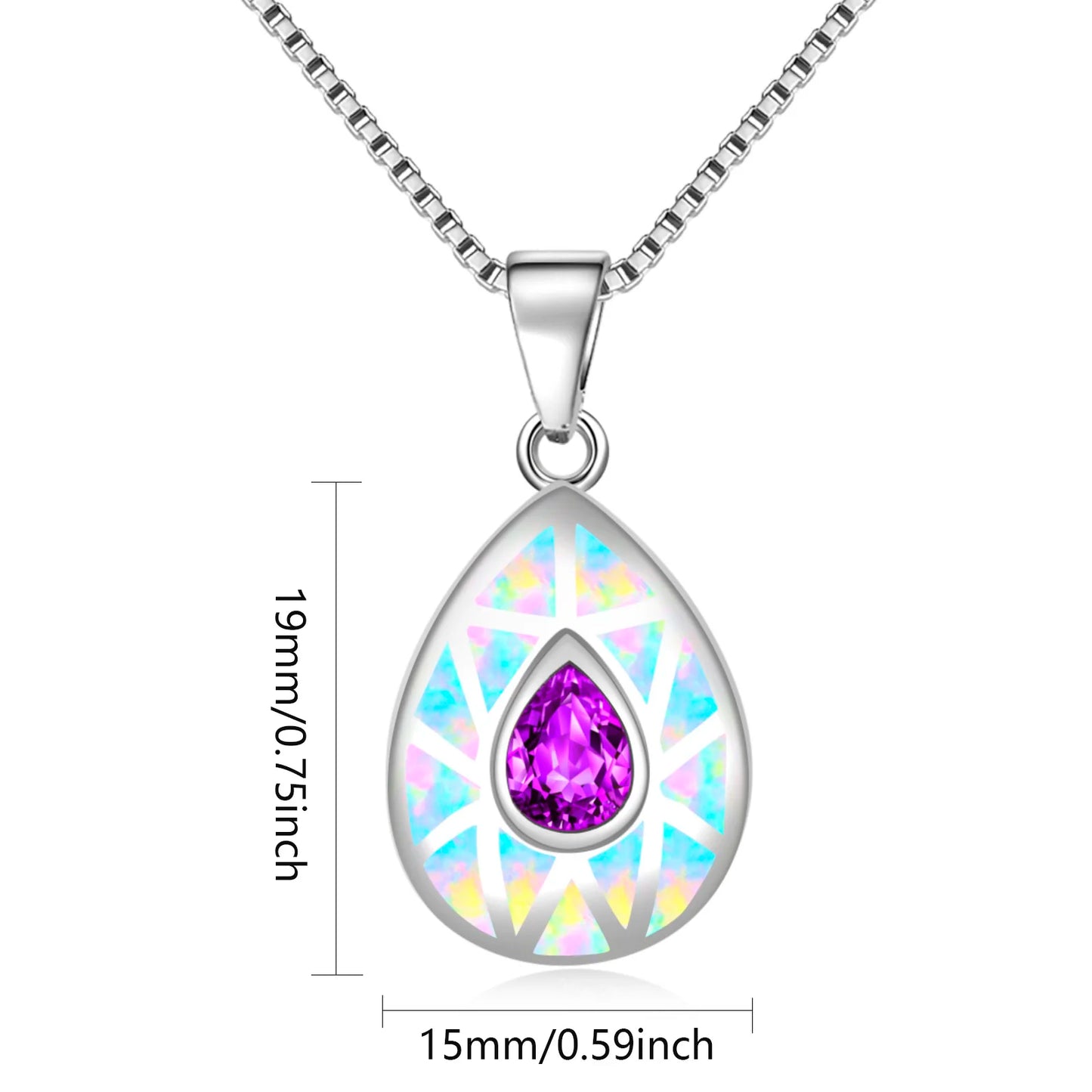 Aobao Silver Plated Copper Alloy Opal Christian Box Chain Minimalist Geometric Lariat Necklace-Gift