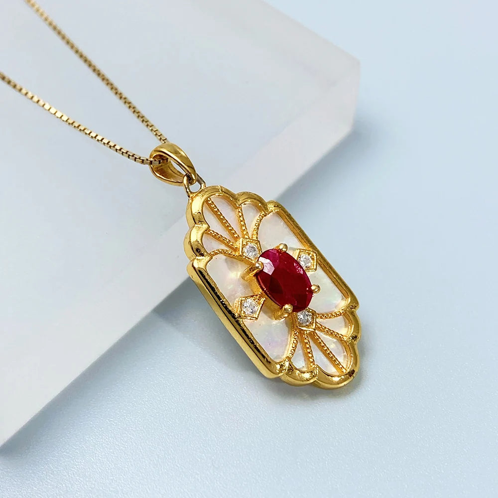 Gioiellieri Vintage Ruby Pendant with Natural Red Gemstone for Women 925 Sterling Silver July Birthstone Fine Jewelry Handmade Luxury Gift