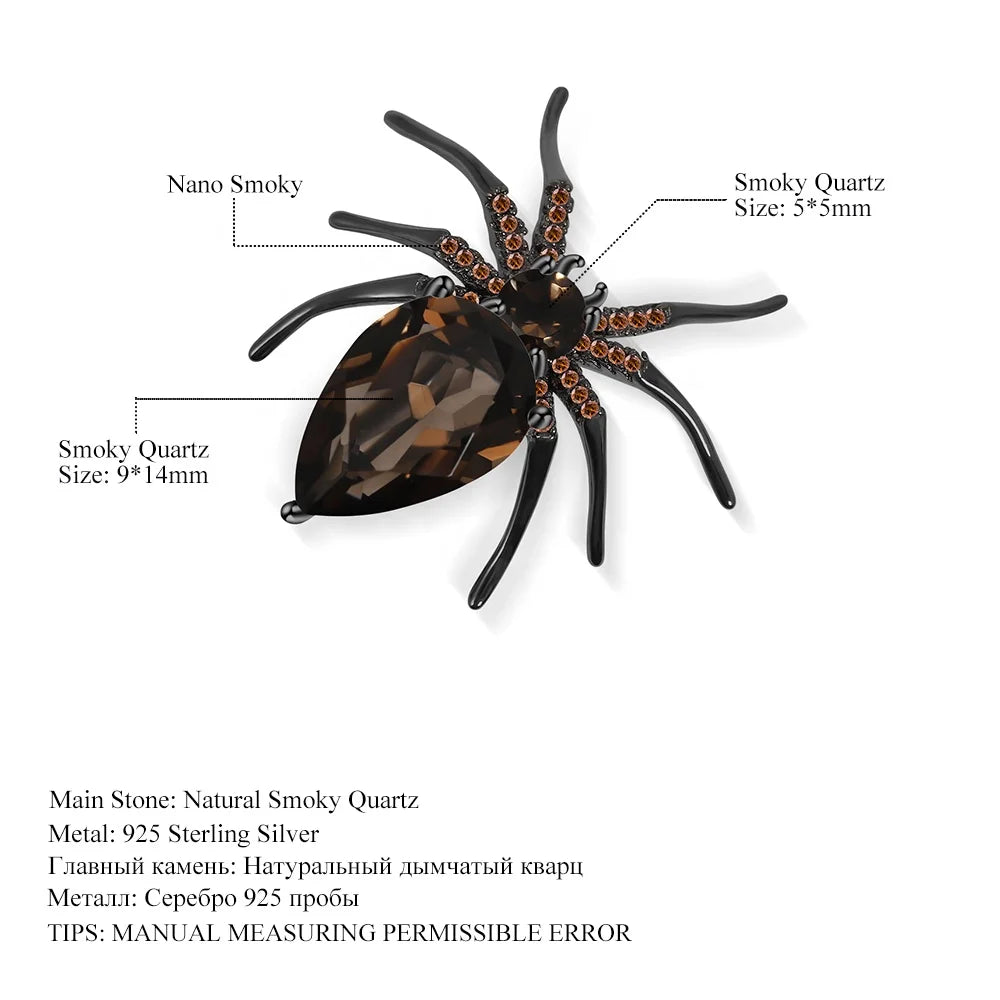 ArtistA C5210 Abiding Custom Natural Gemstones Amethyst Garnet Smoky Quartz Topaz 925 Sterling Silver Insect Spider Brooch Pin