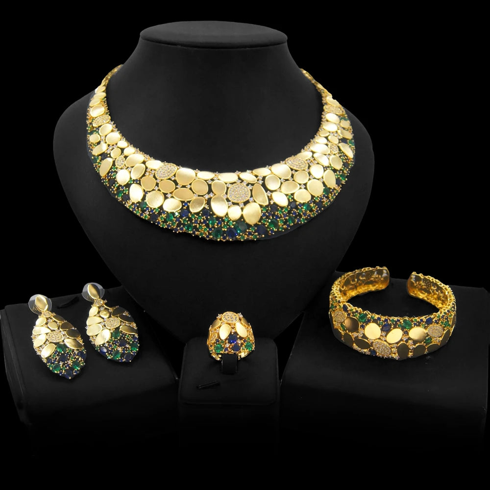 Zhuerrui Fashion Necklace Jewelry Set Brazil 24K Gold Ladies Wedding Jewelry High Quality Italian Custom Jewelry Set HZ210901163