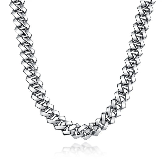 REBEL Plain Polished 925 Sterling Silver Hiphop Jewelry Moissanite 8/10/12/14/16mm Cuban Link Chain Necklace with Bracelet Chain Set