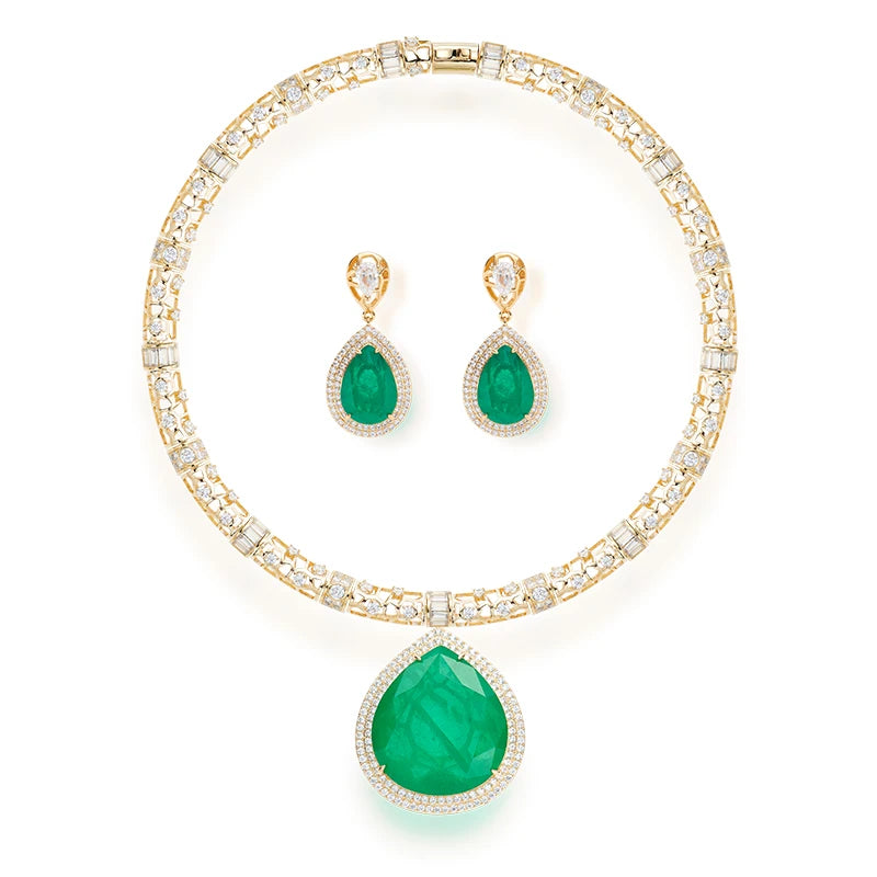 2025 Fashion Luxury Jewelry Set Necklace Earrings Hollow Chain Inlaid Texture Gemstone Heavy Craftsmanship Women's Jewelry