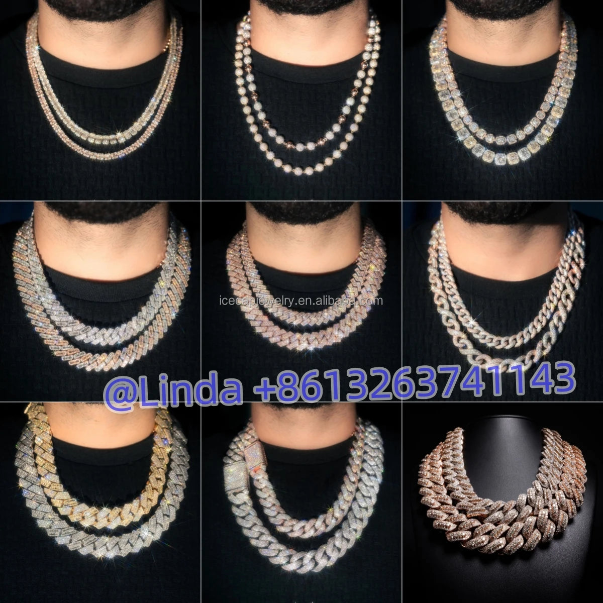 Icecap 20mm Personalized Cuban Chain Jewelry Set Iced Out VVS Moissanite Diamond Necklace and Bracelet for Rapper Hip Hop Chain