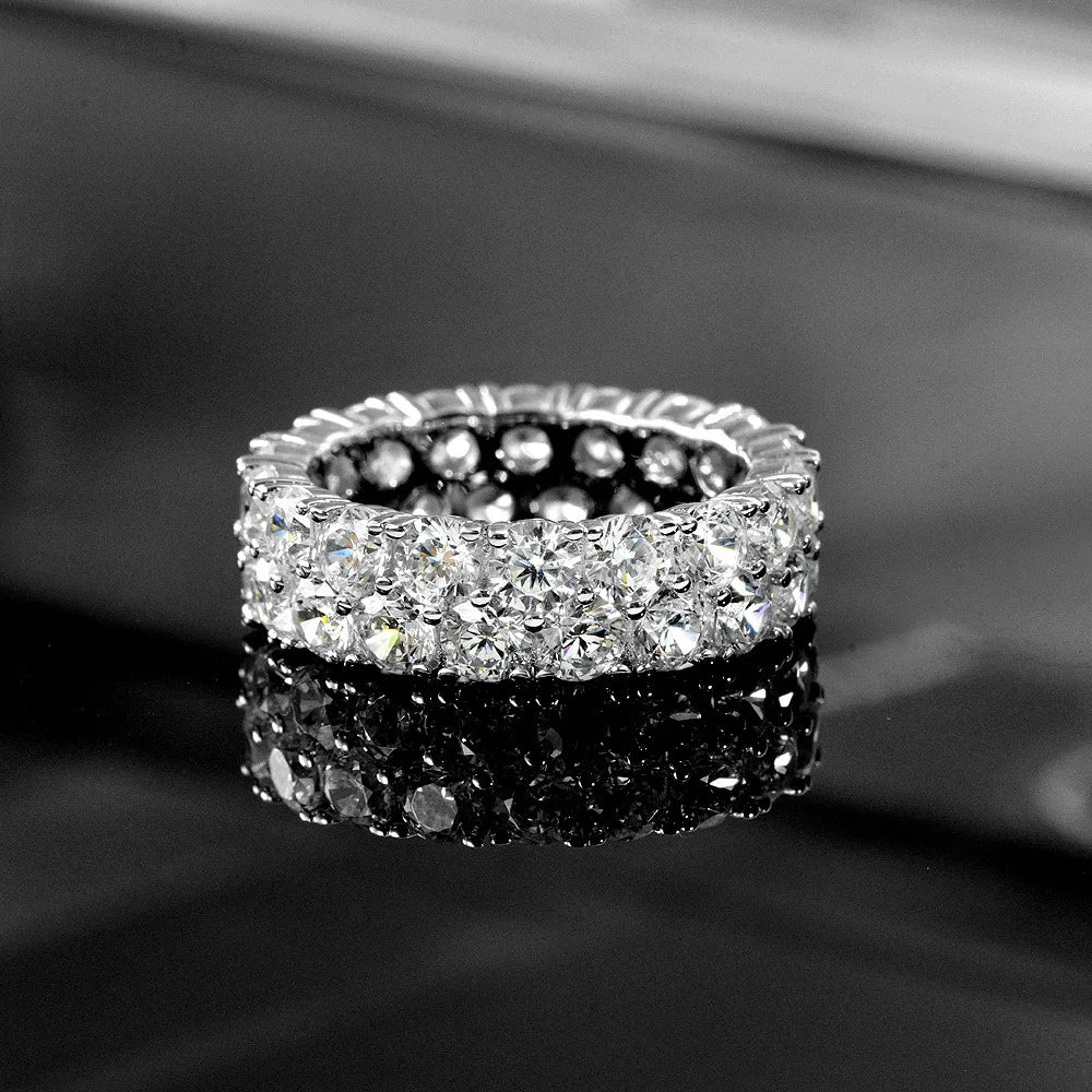 MuShan Jewelry Factory Circular White 3.5mm High Carbon Diamond 0.2 Carat Ring With Double Rows of Full Diamonds