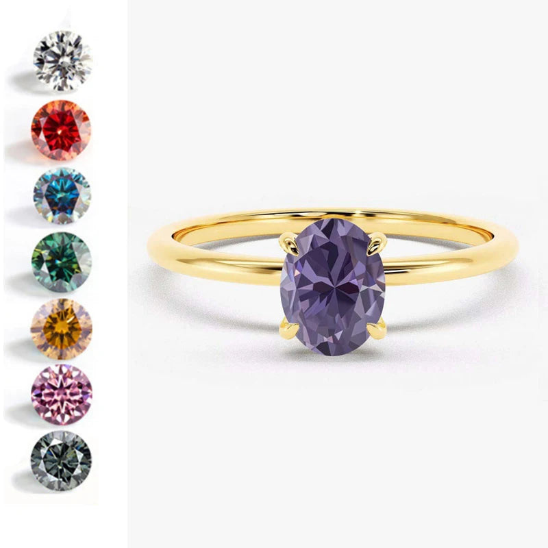 Minimalist S925 Sterling Silver Gold Plated Anti Tarnished Women's Fine Jewelry Oval Cut 0.5CT VVS GRA Colorful Moissanite Rings