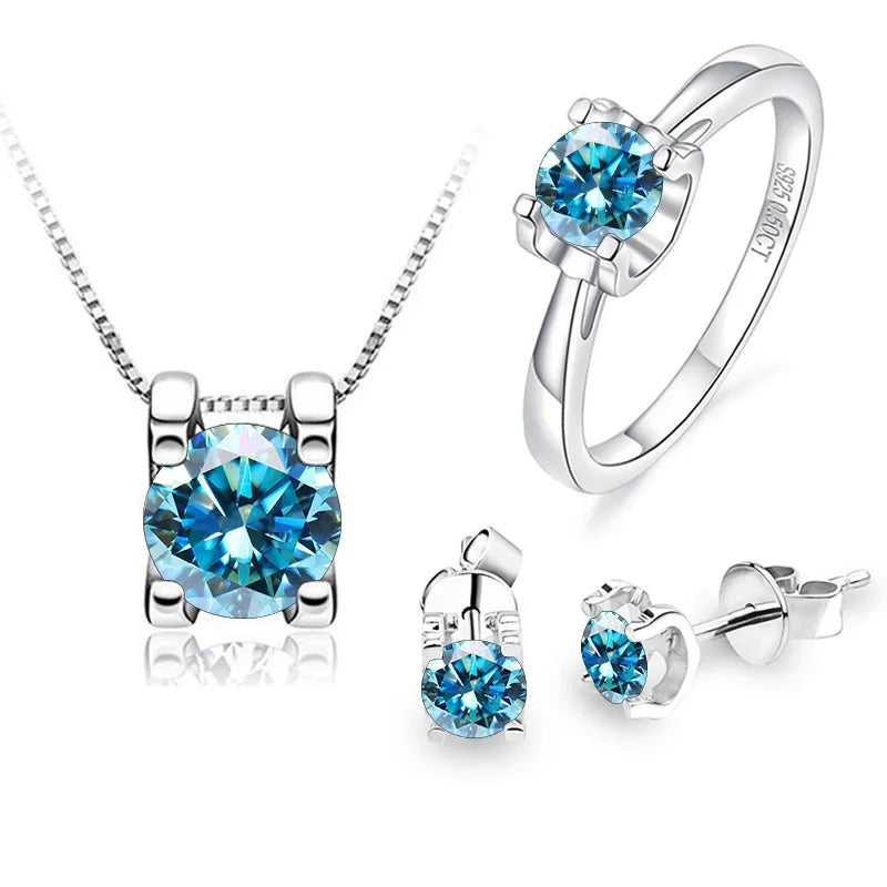 925 Sterling Silver 18K Gold Plated Women's Luxury Jewelry Set 4 Carat Loose Moissanite Brilliant Cut Complete Necklace Earring