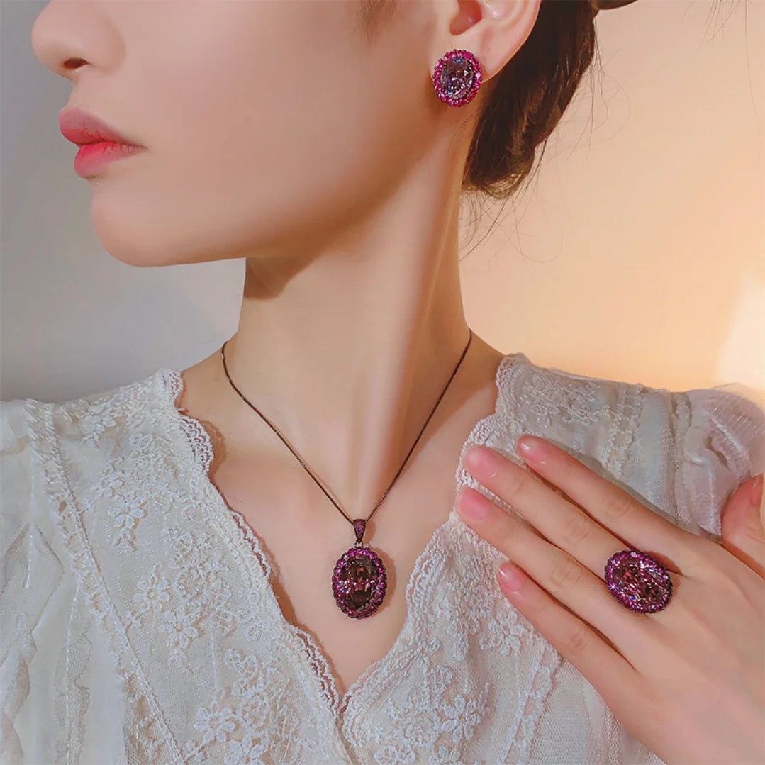 S&S Black Gold Dried Rose Flower Jewellery Set – Pendant, Ring & Earrings – Collection