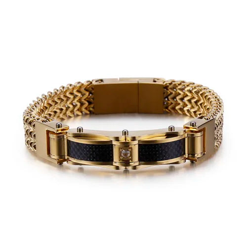 KALEN 210*13mm Stainless Steel Zircon Gold Chain Charm Bracelets for Men