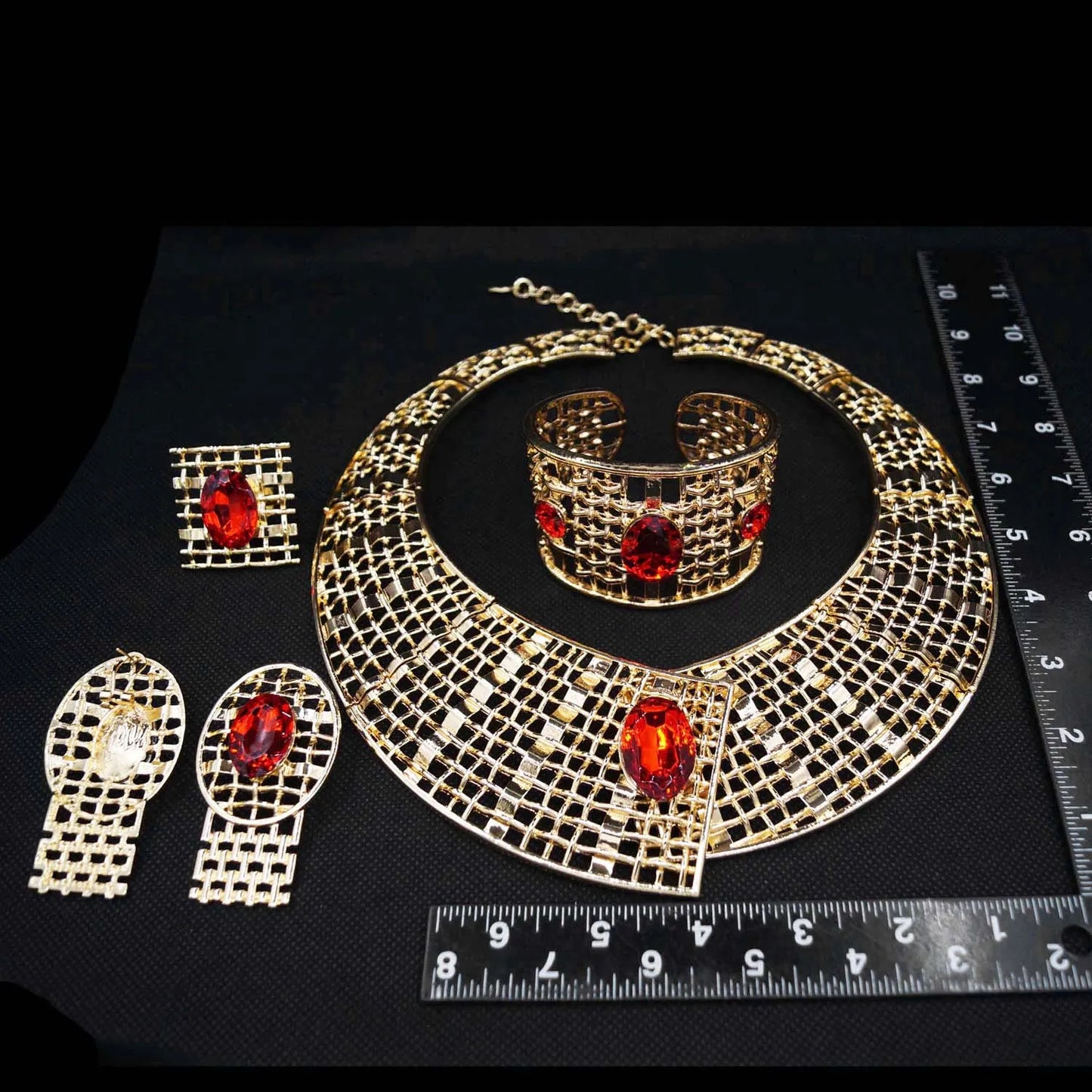 Zhuerrui Factory Bridal Gold Jewelry Sets Latest Silver Red Diamond Necklace Jewelry Set Fashion Woman Festival Gifts H20177