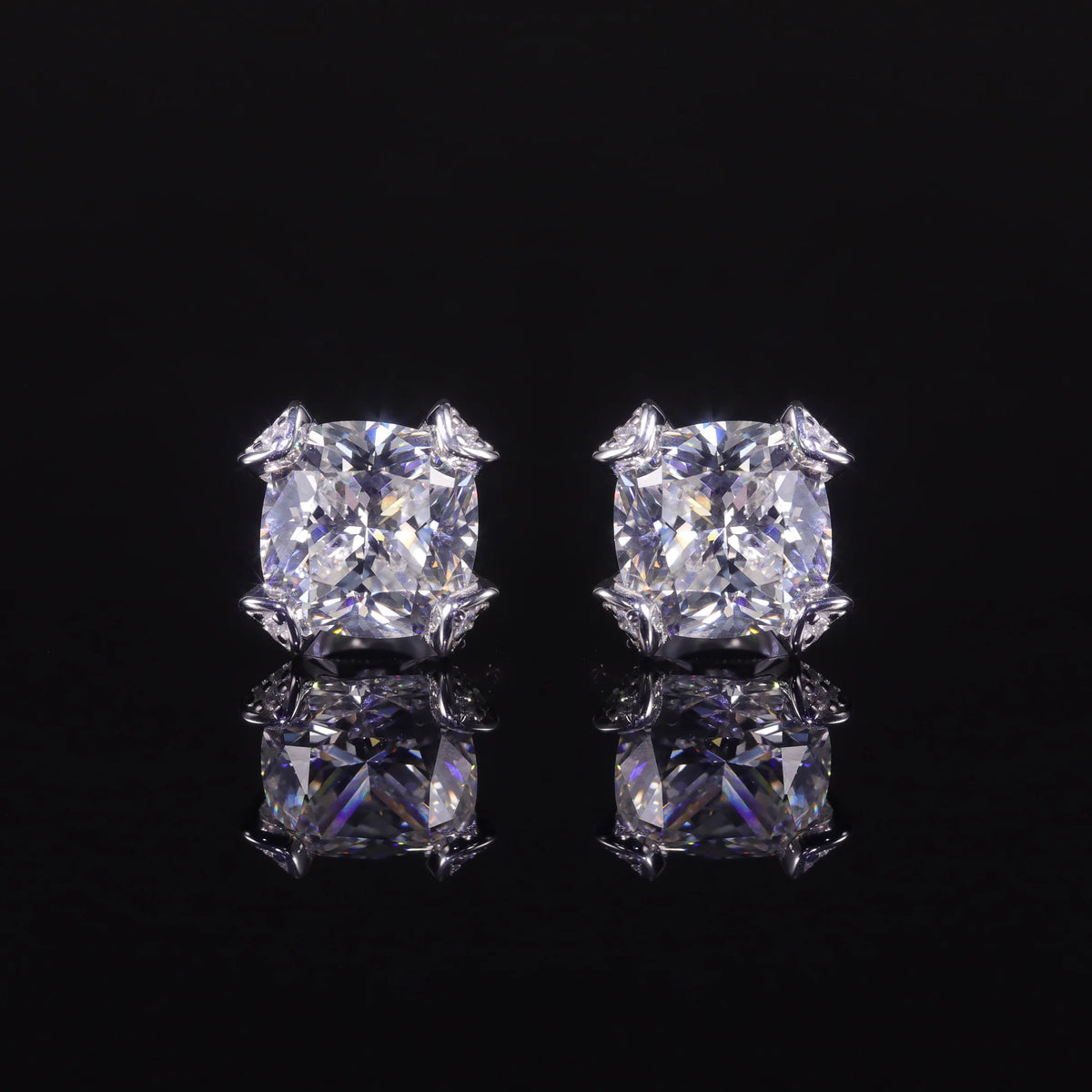 ArtistA AR219 Abiding Iced Out Pave Prong Cushion Cut Crushed Ice Cubic Zirconia Diamond 925 Sterling Silver Stud Earrings