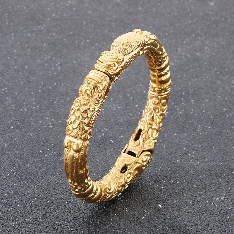 KALEN Unisex Punk Stainless Steel Fashion Bracelets Bangles Open Cuff Abstract Dragon Charm Bracelet