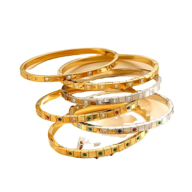 Classic womens accessories inlaid with colorful zircon stainless steel jewelry 18K gold-plated Indian bracelet