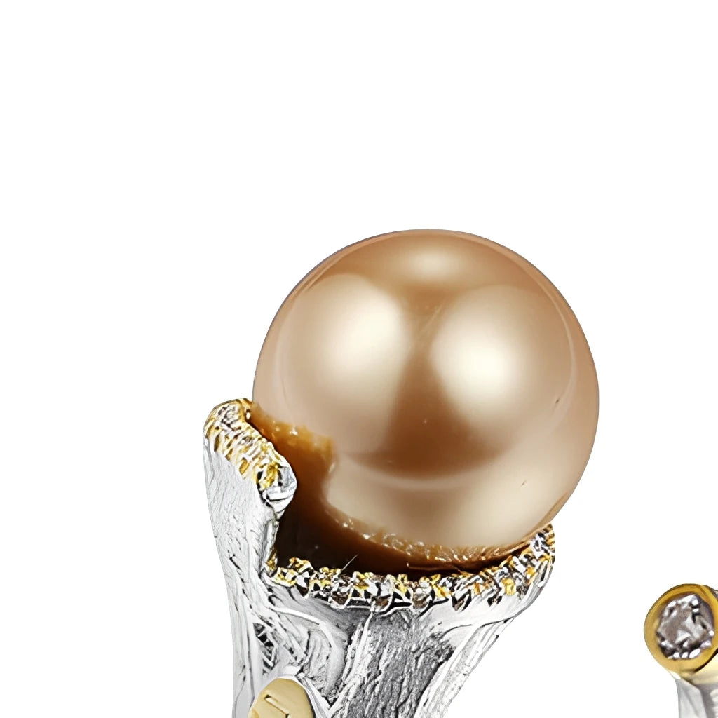 Golden Shell Pearl Setting 925 Sterling Silver Gold Plated Ring