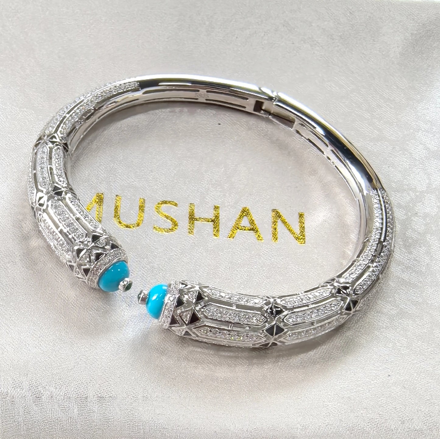 MUSHAN Jewelry Factory 925 Sterling Silver Bangles Bracelets Jewelry Red Coral Blue Turquoise Cuff Bracelet Bangle for Women