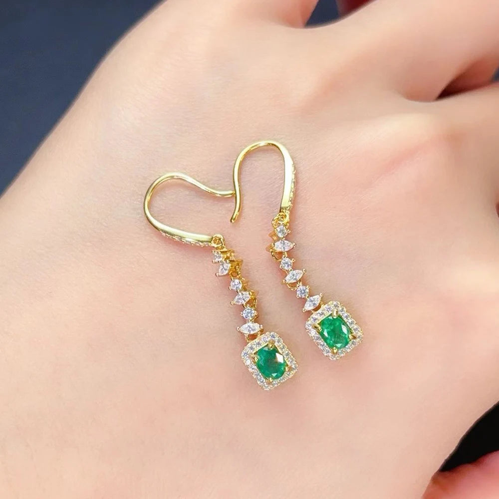 Gioiellieri Designer Natural Emerald Earrings Gold Plated Factory for Anniversary Party Gift Giving