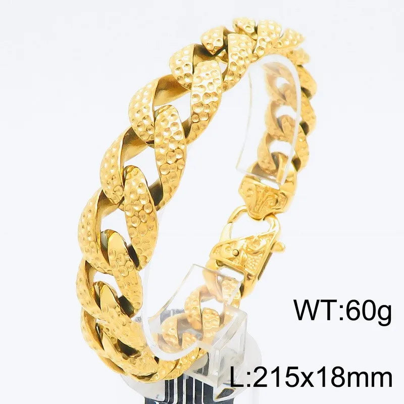 KALEN Fine Gothic Jewelry Fashion Bracelets Men Stainless Steel Pitted Cuban Links Bracelet Bangle