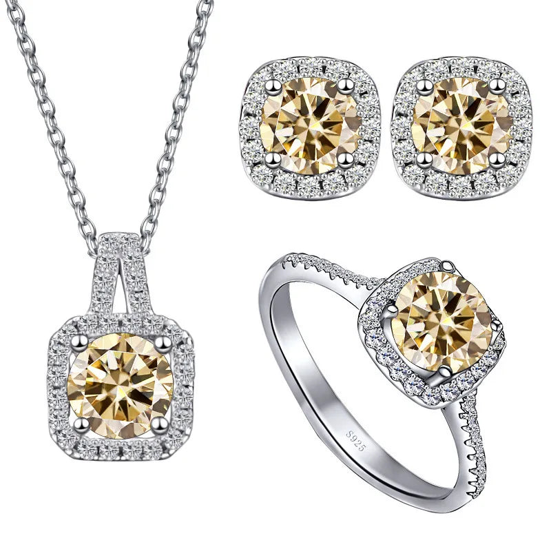 Wholesale 3 Piece Jewelry Set Mossstone 925 Silver Earrings Necklace Ring 4CT for Wedding Engagement Anniversary Gift