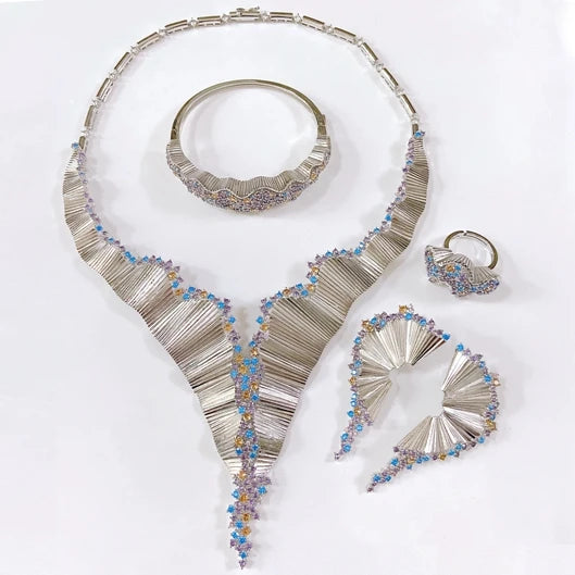 Zhuerrui Luxury Cubic Zirconia Jewelry Set American Diamond Unique Jewelry Sets Necklace Bracelet Earrings Ring Jewellery Sets