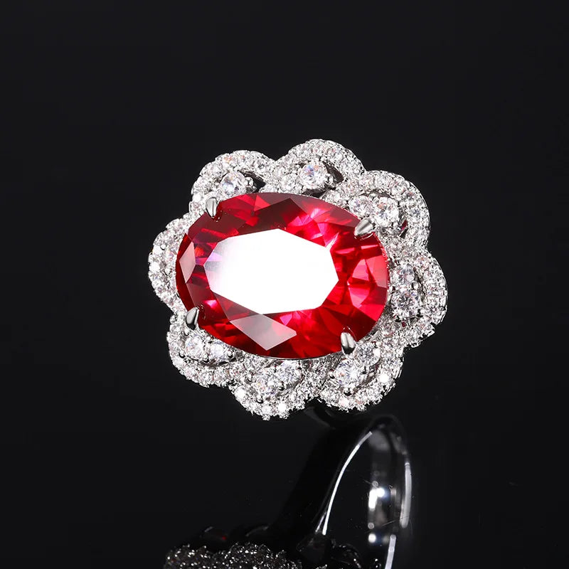 Gemfiori Fashionable Light Luxury Minimalist Jewelry Sunflower Inlaid with Red Zircon Pendant Niche Design Retro Jewelry Set