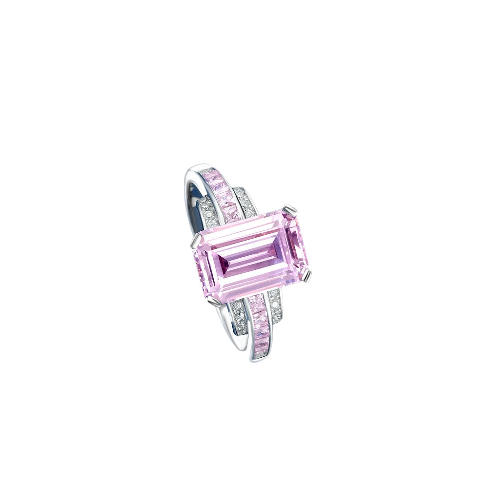 MUSHAN Jewelry Factory 5ct Rectangular Pagoda 8*12 Pink High Carbon Diamond Ring Simple Versatile and Fashionable Trendy Style