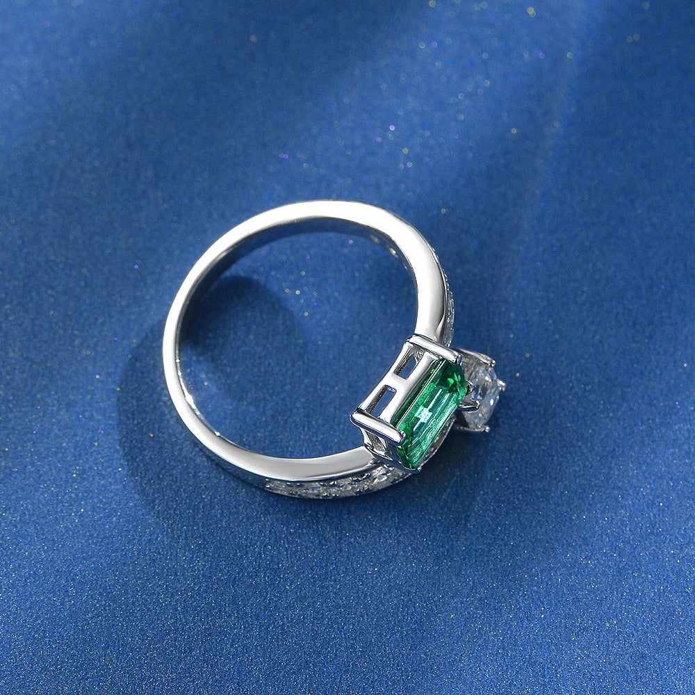 MuShan Jewelry Factory New 1ct Lab Grown Emerald 5*7 High Carbon Gemstones Ring European and American Fashionable Open Ring