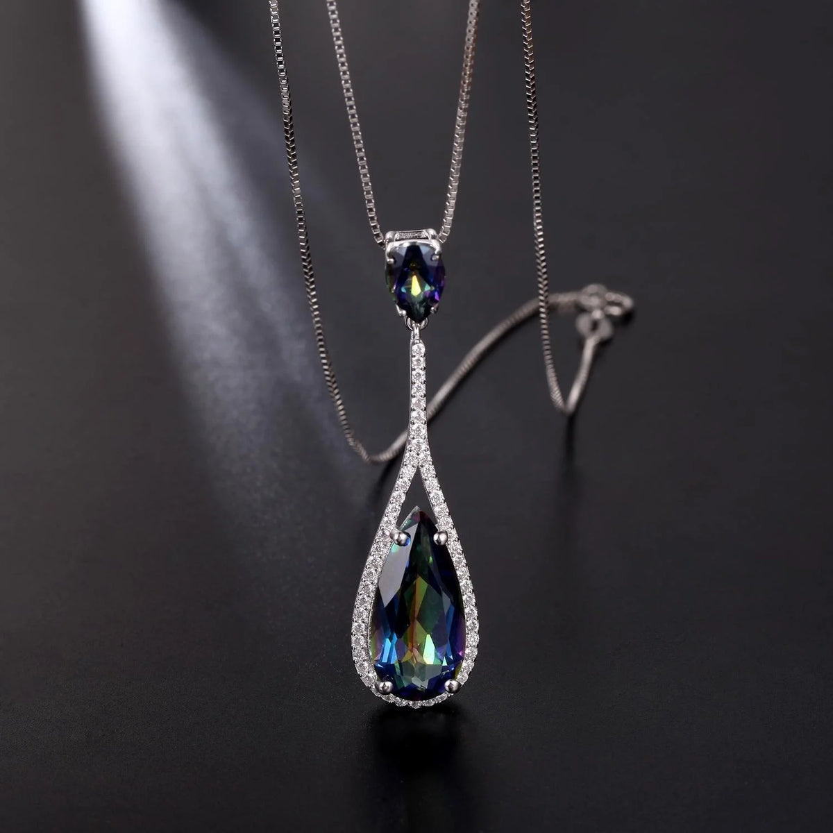 ArtistA C3260 Abiding Light Luxury Natural Gemstone Blueish Mystic Quartz 925 Sterling Silver Halo Pear Waterdrop Shape Jewelry Set