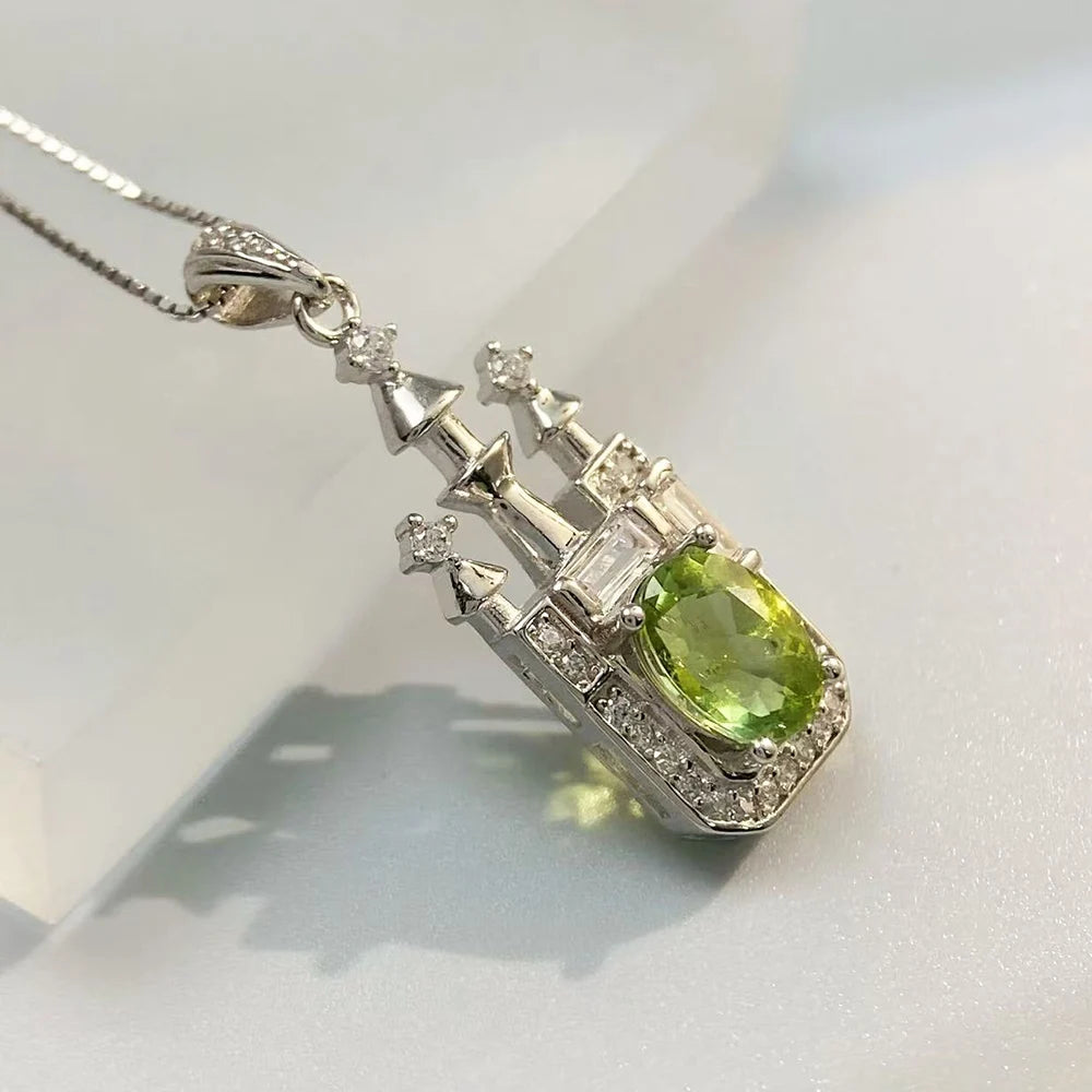 Gioiellieri Natural Peridot Pendant with S925 Sterling Silver for Women Elegant Green Gemstone Necklace Jewelry August Birthstone Gift