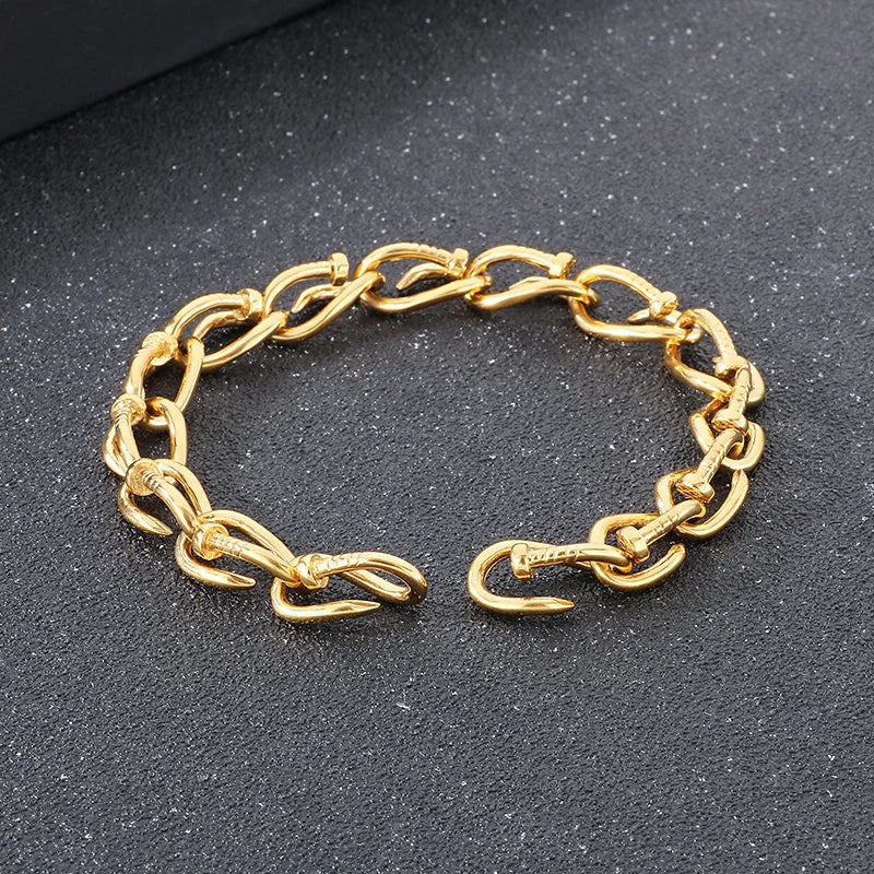 KALEN Unisex Fine Jewelry Fashion Bracelets Punk Stainless Steel Twisted Nail Links Bracelet Women