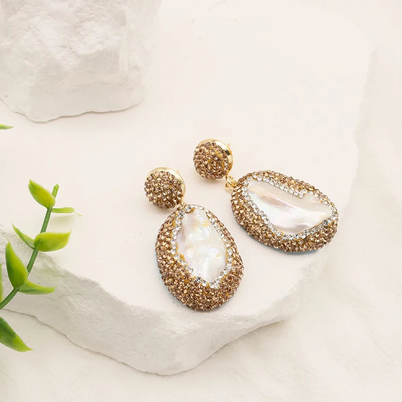 GLSEEVO Natural Freshwater Baroque Bordered Earrings Korean Style Women Luxury Jewelry Fashion Ladies and Girls Gift