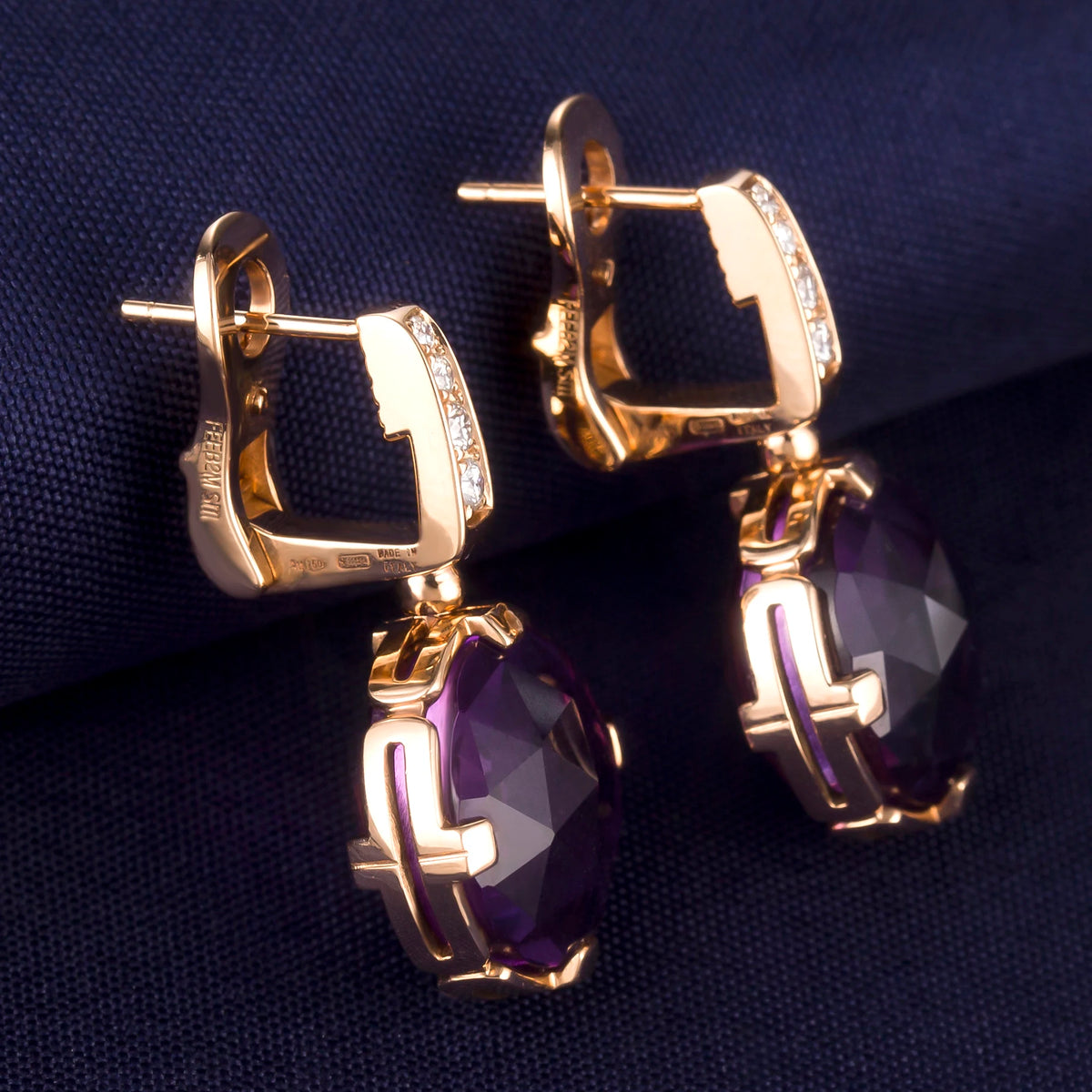 Gemfiori Messi Jewelry Amethyst Gemstone Earrings Jewelry 18k Rose Gold Fashion New Women for Elegant Gift Party Stone Wedding Earrings