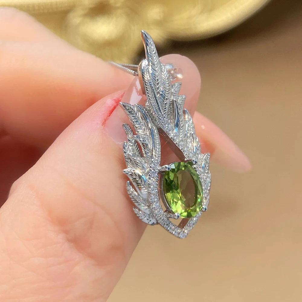 Gioiellieri Fashion Natural Peridot Necklace S925 Sterling Silver Inlay Simple Style Women Pendant Jewelry Anniversary Gift