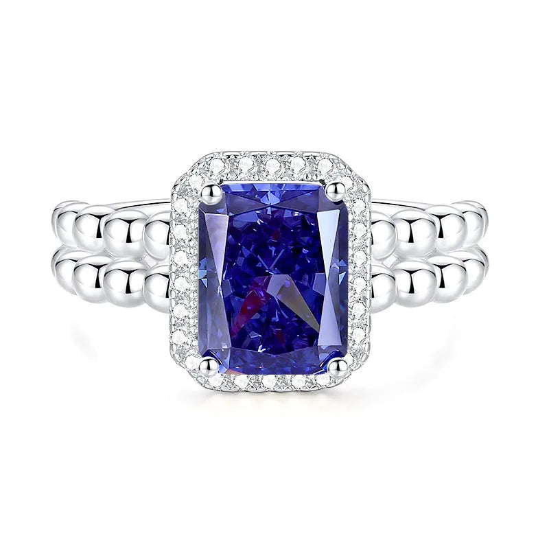 Factory Direct Women 925 Sterling Silver Sapphire Iced Out Blue 5A 8A Zirconia Ring Engagement Wedding Ring Jewelry Manufacturer